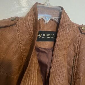Guess Faux Leather Leather Jacket - Women - Medium- Brown w/ diamond stitching